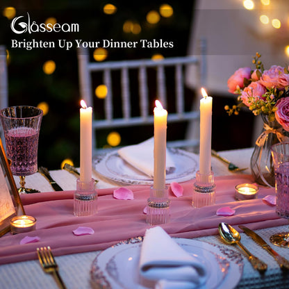 Glasseam Small Candle Stick Holder: Crystal Clear Glass Candle Holder Set of 10, Modern Taper Candle Holders for Table Centerpiece, Ribbed Tapered Candlestick Holders for Dining Room Decoration