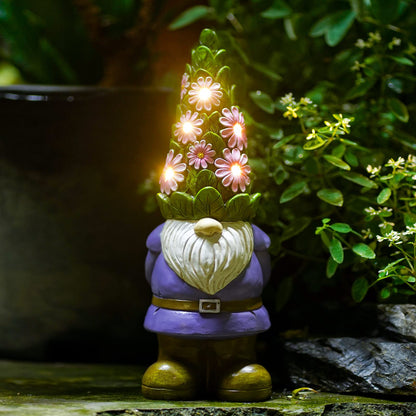 Nacome Solar Garden Outdoor Statues Gnome with Succulent and 7 LED Lights - Lawn Decor for Patio, Balcony, Yard Ornament for Mom Grandma Women