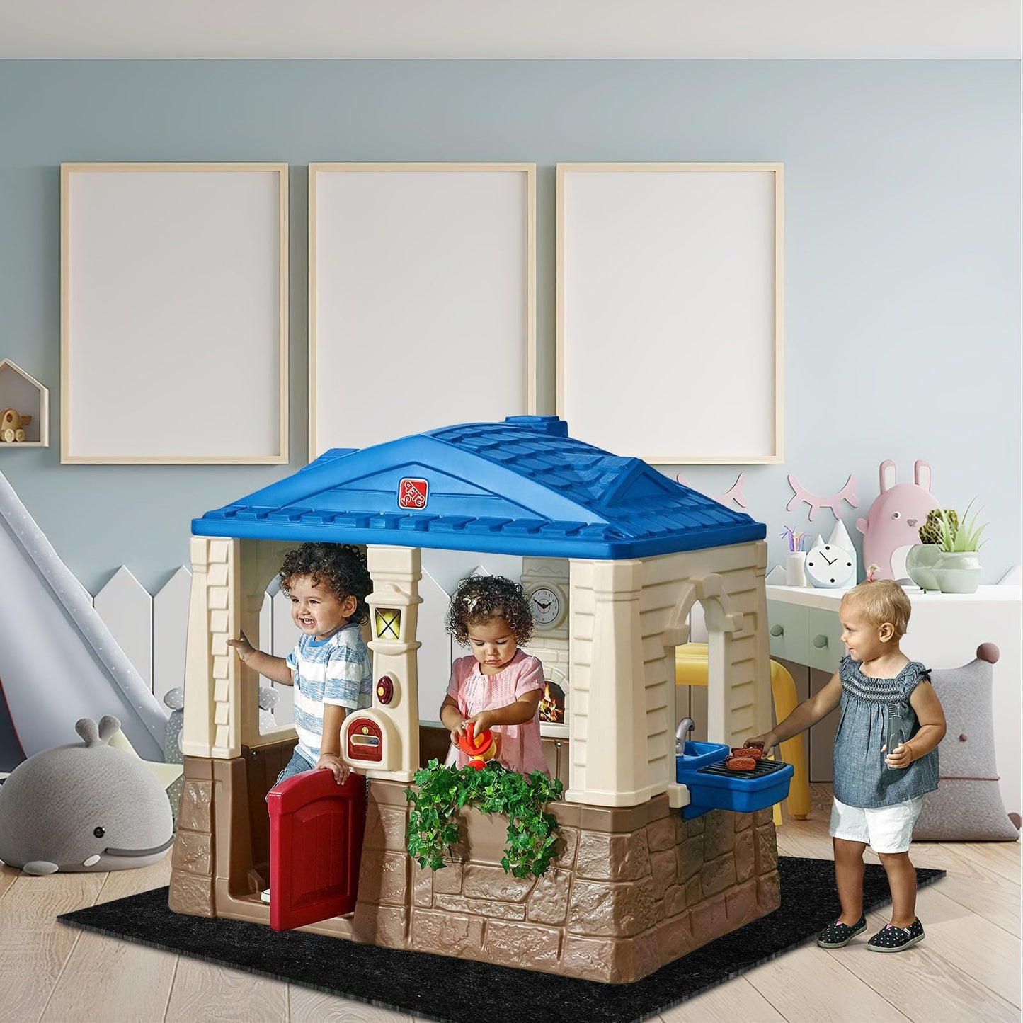 BOUTICOL Outdoor Playhouse Mat - 57'' x 57'' Portable Outdoor Playhouse Activity Rug with Non Slip Backing Outside Game House Play Mat Playhouse Pad Rug for Outdoor Home Floor