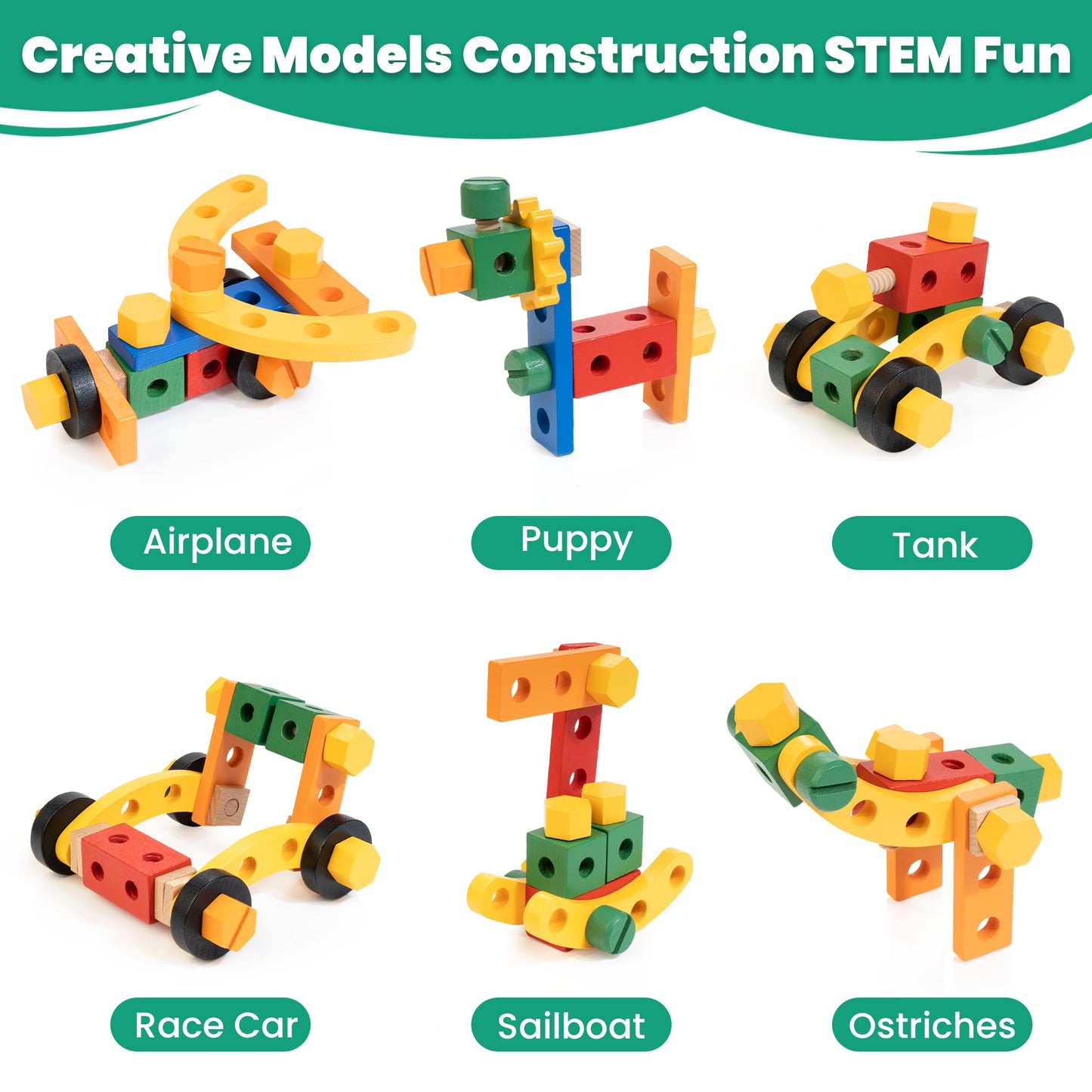 WOOOMAM Kids Tool Set, 90 PCS Wooden Toddler Tool Set with Box and Flash Cards, Tool Kit for Kids Age 3-5 Years, Toddler Boy Toys, FSC Certified Material