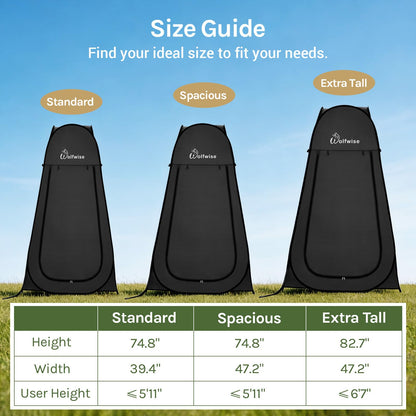 Wolfwise Pop Up Shower Tent for Camping, Portable Instant Changing Tent with Ventilation Window & Carry Bag, Privacy Bathroom Toilet for Beach & Outdoor, Standard, Width 40 ", Height 75 ", Black