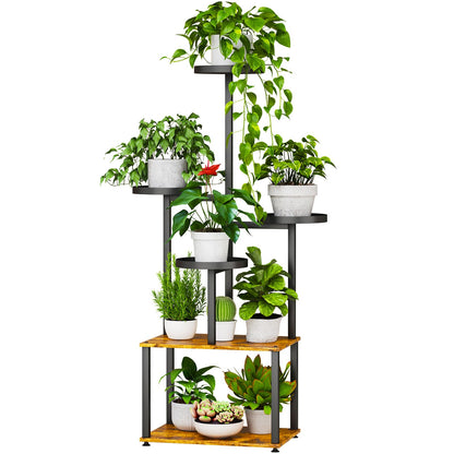 LMGVRZK Plant Stand 6 Tier Indoor Metal Plant Shelf for Multiple Plants Corner Tall Flower Holders for Living Room Bedroom Patio Balcony, Black (6 Tier-Extra Large-Black+Rustic Brown)
