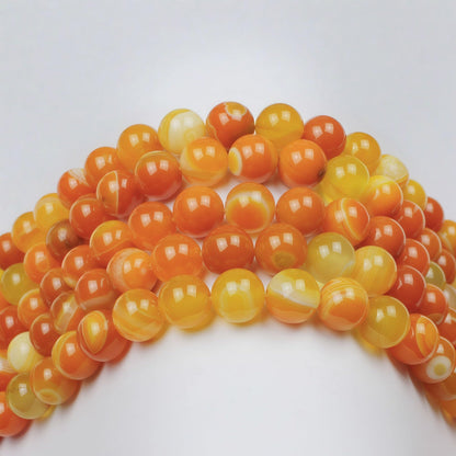 MJDCB Natural Stone Beads Orange Stripe Agate Round Loose Beads for Jewelry Making DIY Bracelet Necklace (8mm)