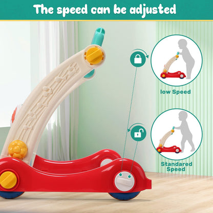 CUTE STONE Baby Play Gym & Learning Walker, Baby Play Mat with Play Piano, Musical Activity Center with Lights, Baby Push Walkers & Thin Playtime Mat for Infant Newborn Toddlers