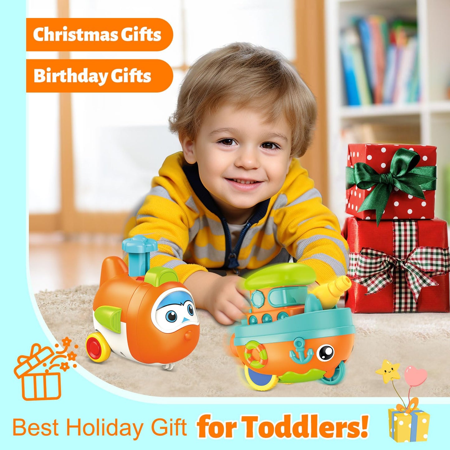 Toddler Toys for 1 Year Old Boy, Press to Go Car Toys for Toddlers 1-3, Learning Baby toy 6-9-12-18 Months Infant Push Go Play Vehicle Set, Baby Girls Boys Christmas First Birthday Gifts for Ages 1-2