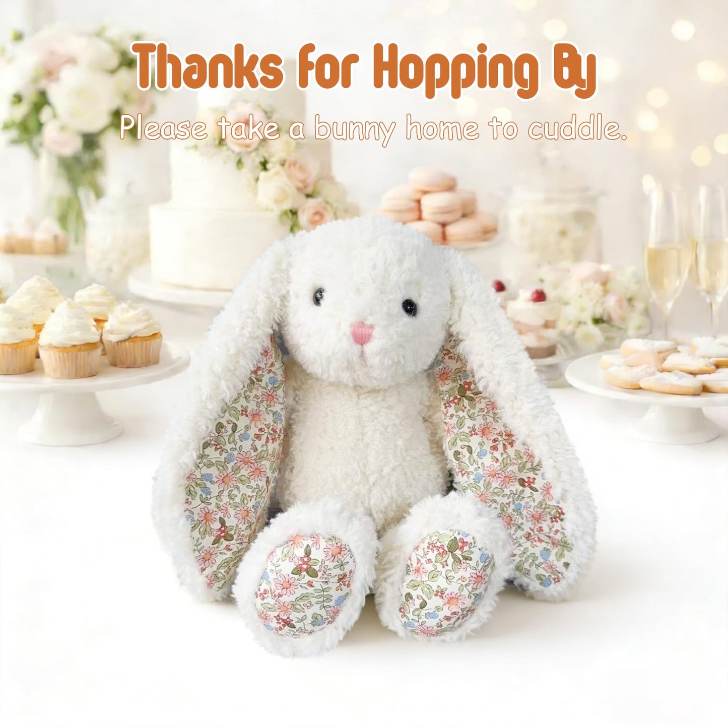 okegztoa Floral Bunny Stuffed Animal Cream French Style Blossom Romantic Rabbit Plush Toy Easter Stuffers Birthday Gifts Girlfriend Kids Party Favors Home Aesthetic Bedroom Decoration 8.7 Inch 9.5 oz
