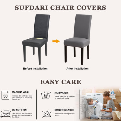 Sufdari Dining Chair Covers,Kitchen Cover,Parsons Slipcover,Spandex Protectors for Room Stretch Chairs Cover Set of 4 -Gray