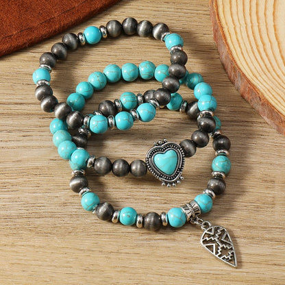 Meztole Turquoise Western Cowgirl Bracelets for Women Handmade Stackable Turquoise Beaded Stretch Bracelet Vintage Rodeo Western Jewelry Set Country Cowboy Outfit Accessories (3)