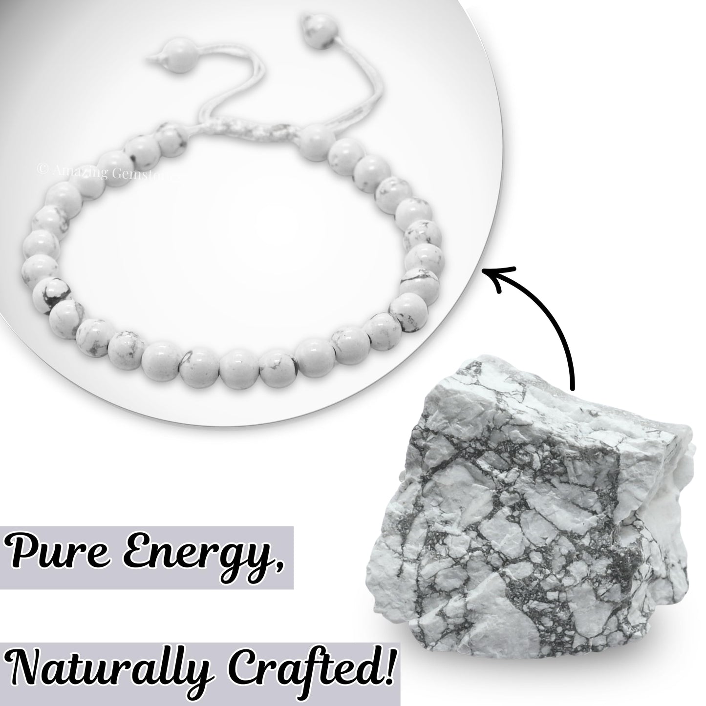 Amazing Gemstone Howlite Bracelet, Gifts For Men & Women - Protection Healing Crystal Bracelet - 6mm Gemstone Beaded Adjustable Bracelet, Pulseras Para Hombres Mujer Stocking Stuffers