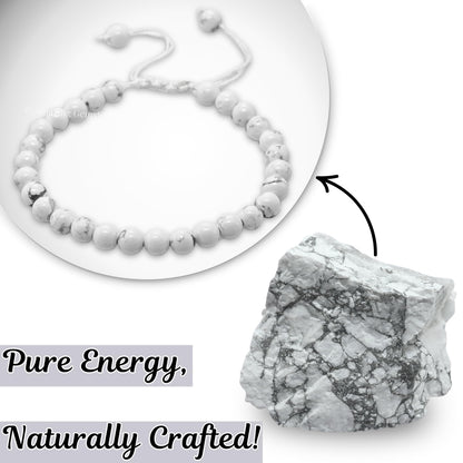 Amazing Gemstone Howlite Bracelet, Gifts For Men & Women - Protection Healing Crystal Bracelet - 6mm Gemstone Beaded Adjustable Bracelet, Pulseras Para Hombres Mujer Stocking Stuffers