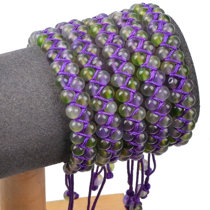 MASSIVE BEADS Natural Chakra Healing Power Crystals Macrame Bracelet Yoga Double Layer Stone Beads Gemstone Meditation Relax Anxiety Bangle for Unisex Women Men (Gradient Purple Green Jade, 6mm)