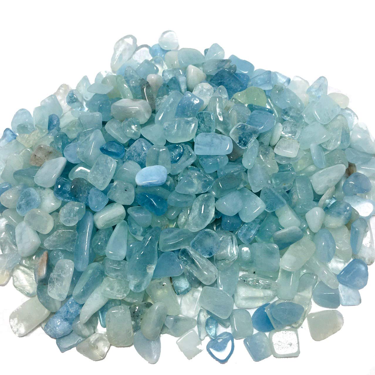 IMALY Aquamarine Tumbled Chips Stone Polished Crushed Healing Crystal Quartz Pieces Irregular Shaped Stones for Home Decorative Stones Vases Plants Succulents 0.5lb