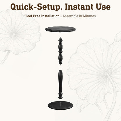 STO'SENSE Black Round Side Table, Drink Table for Small Spaces,Modern Accent Nightstand w/Solid Wood Leg, Mid-Century Pedestal Sofa Table w/Classic Sculpted Design for Living Room,Tool-Free Assembly