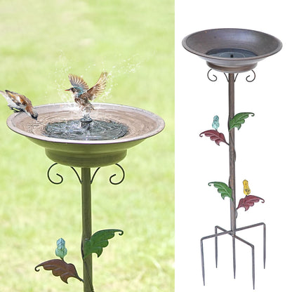 31”H Solar Bird Bath with Metal Stake, Metal Bird Bath Bubbler, Bird Baths for Outdoors with Solar Fountain for Outdoors Garden Yard Decor