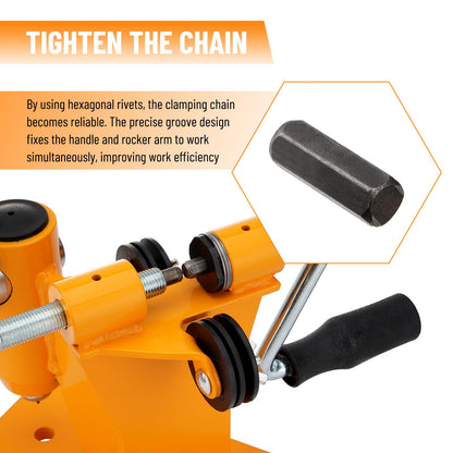 2-in-1 Chainsaw Chain Breaker and Spinner, Manual Chain Breaker and Rivet Spinner, Benchtop Chainsaw Chain Repair Tool with 3 Quenching Drill Bits, 3 Anvils, and 2 Hex Wrenches