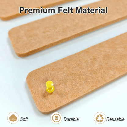Felt Bulletin Board Strips 5-Pack, 13" x 2" Self Adhesive Pin Board with 35 Push Pins – Cork Board Alternative Notice Board for Office, Bedroom Door, Home Office Wall Decor (Brown)