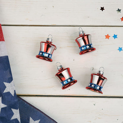 Lillian Vernon Uncle Sam Blown Glass Patriotic Ornaments - Handcrafted Hanging Tree Decorations, Uncle Sam American Hat Party Decor, 1.25 in, American, 12-Piece Set