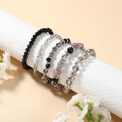 Tweruna 5 PCS Glass Beaded Bracelets Stack, Stretchy Bracelets for Women, Black Stacked Bracelet for Jewelry Birthday Gifts