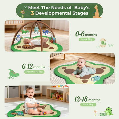 bopopo Baby Gym Play Mat, Oversize Dinosaur Claws Shaped Tummy Time Mat with 6 Detachable Baby Activity Toys, Baby Play Mat Promote Motor Skills & Sensory Development, Newborn Infant Essentials Gift