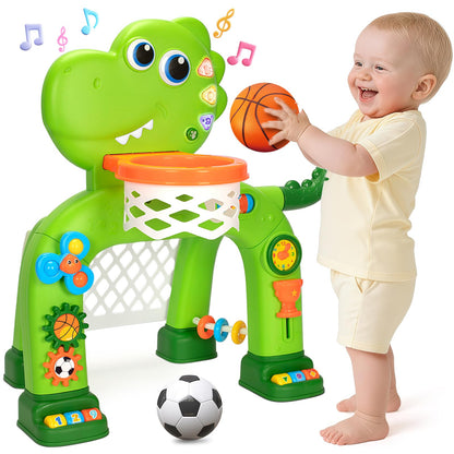 Toddler Basketball Hoop & Soccer Goal, Baby Toys for 1 2 3 Year Old Boys Girls, Kids Sports Toy with Light Sound Music, Dinosaur Toys for 12-16-18 Months, Christmas Birthday Gifts for Ages 1-3