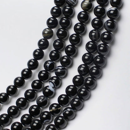 MJDCB Natural Black Striped Agate Round Loose Beads for Jewelry Making DIY Bracelet Necklace (10mm)