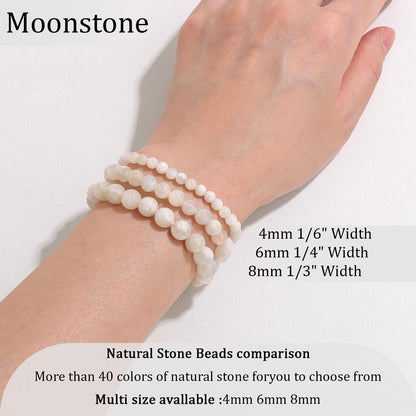 Vinswet Healing Crystal Bracelets for Women Men 4mm Moonstone Natural Stone Beaded Stretch Bracelet Handmade Gemstone Reiki Spiritual Jewelry Gifts