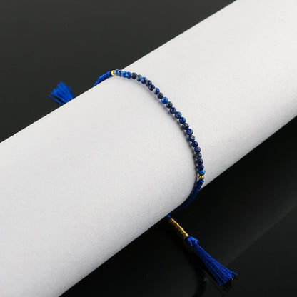 NJCRAFT Natural Lapis Lazuli Beads Braided Bracelet | Hand Braided Rope Thread Protection Bracelet | Lapis Lazuli Round Stone Beads 2 mm | Adjustable Slider Bracelet | 6+4 Inch Length