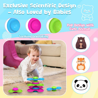 Guibola Spinner Toys for Babies, 3PCS | Suction Cup Spinner Toy for 1 2 Year Old Boys Girls | Suction Spinners Baby | Baby Toys 12-18 Months | Sensory Toy for Toddlers 1-3 (Cute Animals)