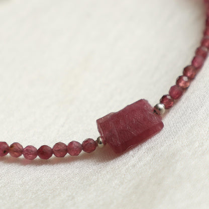 Gempires Pink Tourmaline Beads With Raw Beaded Bracelet October Birthstone Crystal Jewelry With 7 + 1 Inch Adjustable Hypoallergenic Chain