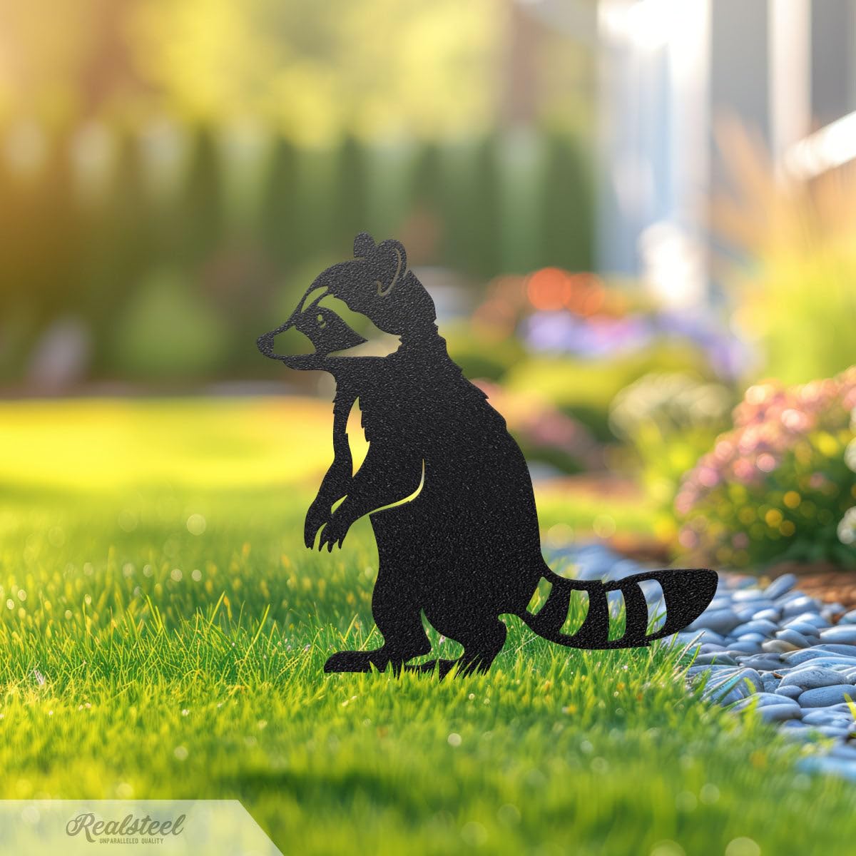 RealSteel - Garden Art Raccoon Family 3 Pack | Metal Yard Decor | Outdoor Garden Stakes | Wildlife Animal Decor | Custom Steel Art | Rust Resistant | Lawn Ornaments for Garden & Pathways (Rust)