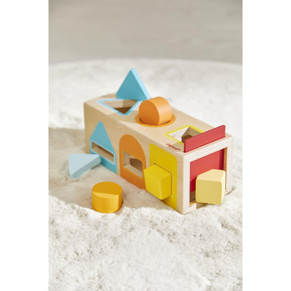 Janod Geometric Shapes 6 pc Wooden Sorting Box - Ages 12+ Months to 3 Years - J05330