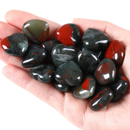 QINJIEJIE 10PCS African Bloodstone Heart Crystals Thick Stones Love Shaped Gemstones Pocket Palm Crystal Bulk Polished Thumb Gem Set Wholesale Worry Stones Spiritual Reiki Energy Gift for Women Men