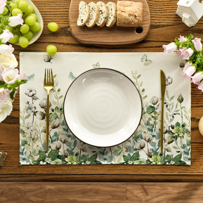 Artoid Mode Cotton Plant Leaf Butterfly Spring Placemats Set of 4, 12x18 Inch Seasonal Summer Holiday Table Mats for Party Kitchen Dining Decoration