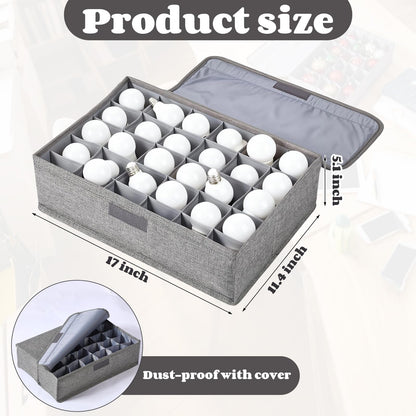 Acellegic 1 Pcs Light Bulb Organizer Storage Box Ornament Storage with 30 Dividers Foldable Bulbs Organizer with Lid Sturdy PP Board Fits Various Standard Dustproof Fabric Case for Home Vbs (Grey)