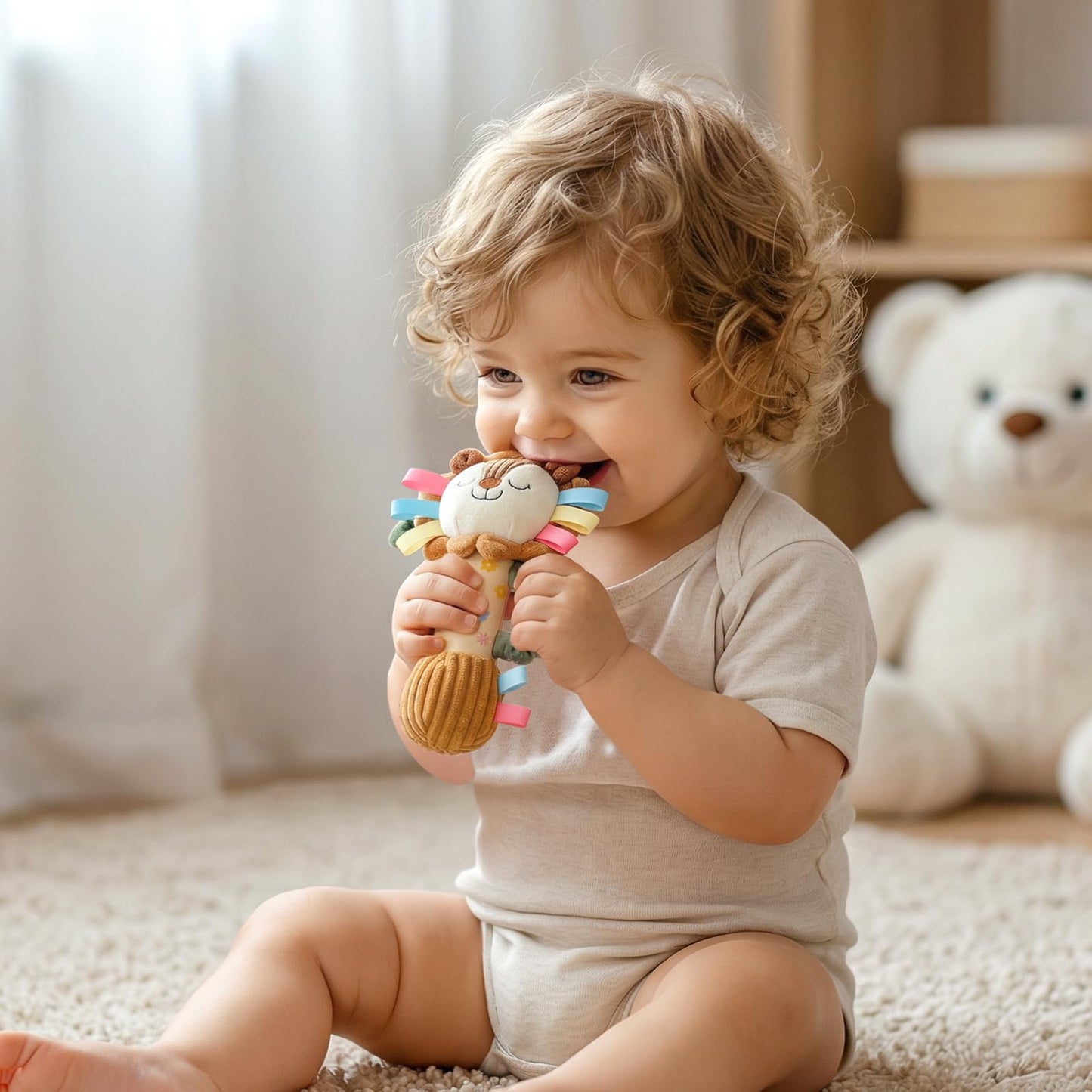 TYRY.HU Baby Rattles Toy, Plush Lion Rattle, Stuffed Animal Hand Rattles,Infant Grab Shake Rattle, Crinkle & Squeaker,Soft Sensory Toy with Sound for Babies 0-6 6-12 Months, Lion