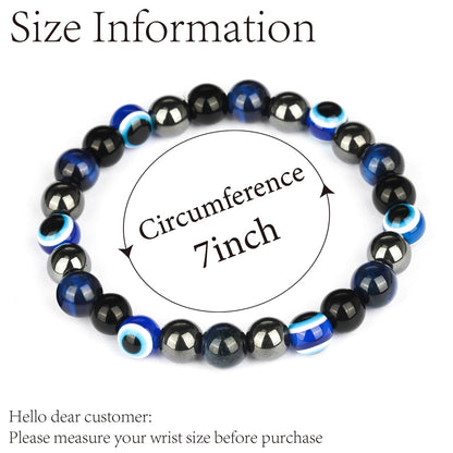 ZICRMIYA Evil Eye Bracelets for Men Women,8mm Evil Eye Beads Black Obsidian Hematite Tiger Eye Bracelets Protection Bracelet Healing Bracelet Bring Luck and Prosperity Happiness