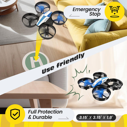 Holy Stone Mini Drone for Kids and Beginners RC Nano Quadcopter Indoor Small Helicopter Plane with Auto Hovering, 3D Flips, Headless Mode and 3 Batteries, Great Gift Toy for Boys and Girls, HS210 Blue