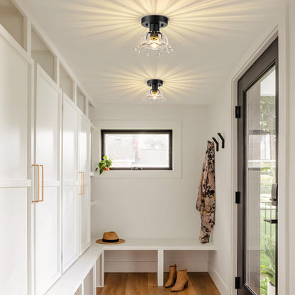 Kvhiiw 2 Pack Black Modern Ceiling Light, Small Kitchen Light Fixtures, Glass Semi Flush Mount Ceiling Light for Hallway, Foyer, Entryway, Laundry Room (7 in)