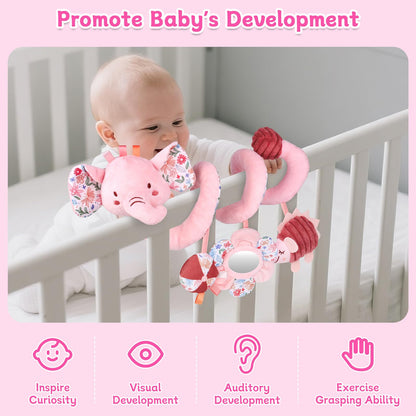 Hanging Car Seat Toys, Spiral Crib & Stroller Activity Toys with Rattles for Babies 0-6 Months, Baby Car Seat Accessories Toy for Developing Sensory & Motor Skills, Ideal Gift for Newborn Infant