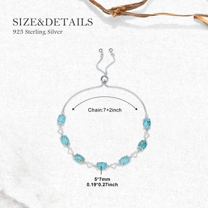 BETHZA Turquoise Link Bracelet 925 Sterling Silver Oval 6x8mm Genuine Turquoise Gemstone Adjustable Bracelets Jewelry for Women