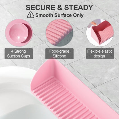 2Pack Bath Tub Splash Guard for Kids - Silicone Tub Water Splash Guard with 4 Suction Cups, Bath Toy Tray Holder, Tub Shelf for Kids, Bathroom Accessories for Children, Toddler & Baby Bath, Pink