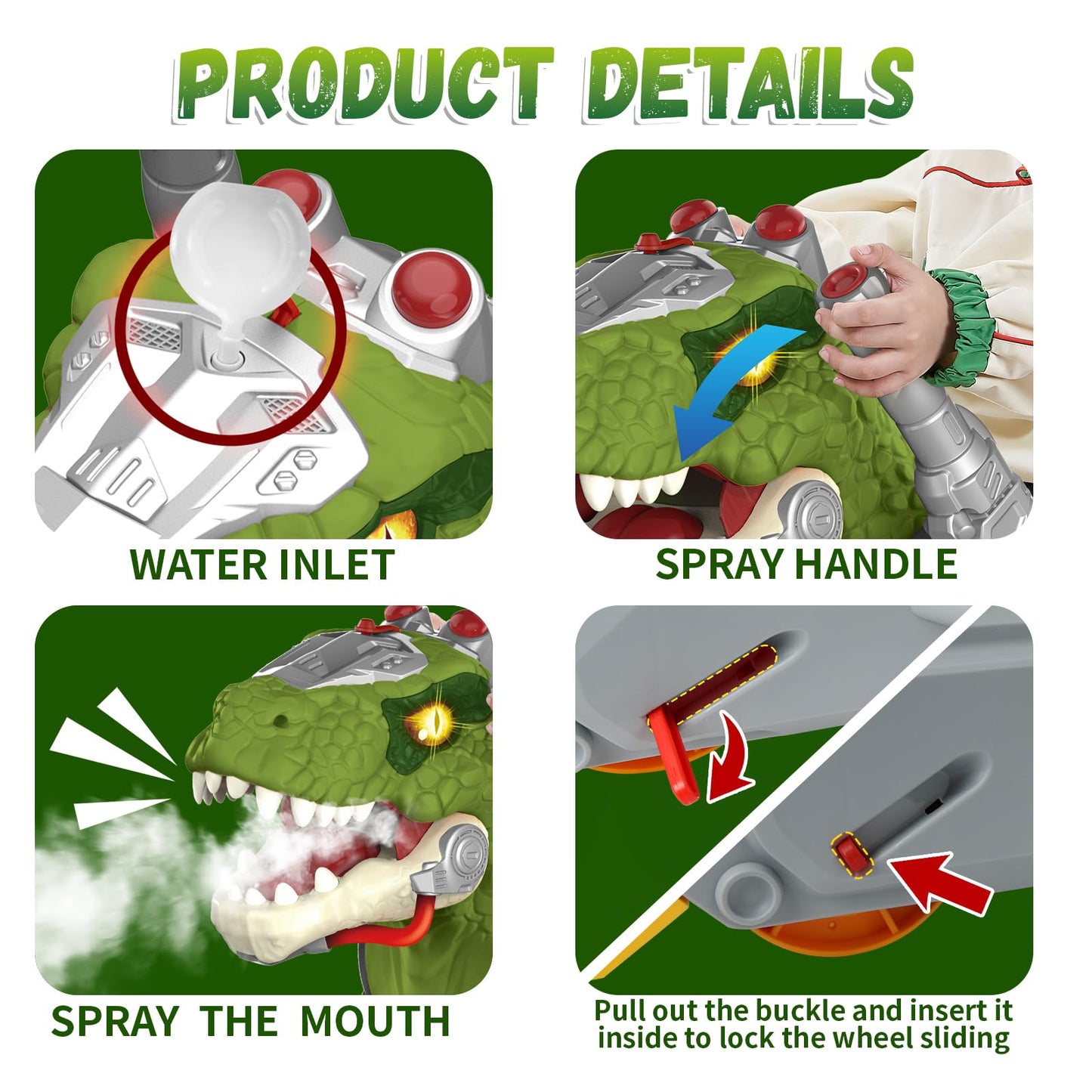 Dinosaur Ride On Toy Cars for Kids, Toddler Electric Ride On Toys with Music, Light & Smoke, Preschool Kids Scooter Foot-to-Floor Walker Indoor Outdoor,Birthday Easter Gifts for Boys Age 3 4 5
