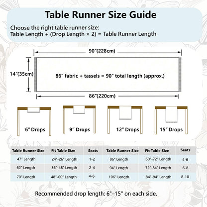 QGenuine Floral Table Runner with Tassel Edges, Cotton Blend Decorative Runner for Dining Table, Spring Table Decor