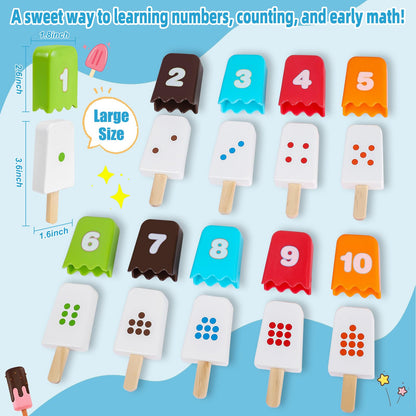 Lasoba 1-10 Number Matching Ice Cream Toy - 20 Pcs, Fun Number Toys for Kids, Toddler Number Learning Toys, Preschool Learning Activities, Montessori Toys Gift for 3+ Year Old Kids