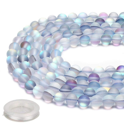 70PCS Natural 8MM Healing Gemstone, Synthetic Frosted Mermaid Energy Stone Round Loose Beads, Semi-Precious Crystal Beads with Free Elastic String for Jewelry Making DIY