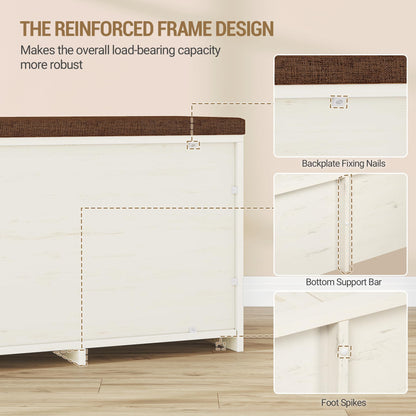 Hzuaneri 2 Tier Shoe Storage Bench with Doors, 47.2" Farmhouse Shoe Bench with Padded Cushion, 12 Pairs of Bed End Bench, Entryway Bench with Storage for Bedroom, Living Room, Rustic White SB61214KA