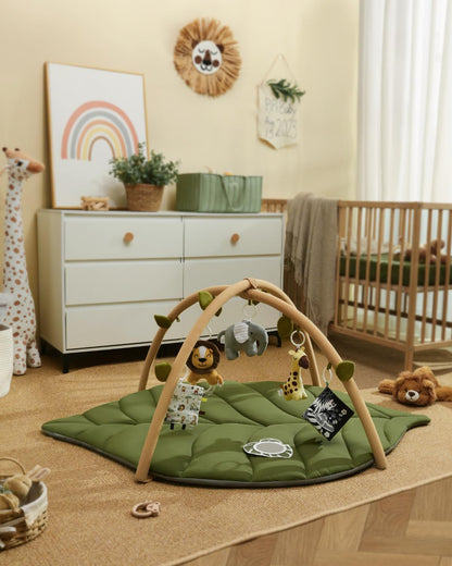 Blissful Diary Baby Play Gym & Activity Mat, Oversize Leaf Shaped Baby Play Mat w 6 Detachable Toys, Tummy Time Mat Promote Motor Skills & Sensory Development Mat, Newborn Infant Baby Essentials Gift