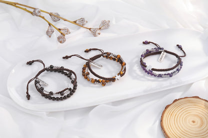 Top Plaza Healing Amethyst Crystal Bracelets for Women Men Cross Bracelet 3 in 1 Handmade Natural Gemstone Beads Bracelet Blessed Bracelets Braided Protection Jewelry Gifts