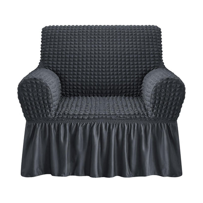 NICEEC Armchair Cover Dark Grey Armchair Slipcover 1 Piece Easy Fitted Sofa Couch Covers Universal High Stretchable Durable Furniture Protector with Skirt Country Style (1 Seater Dark Gray)