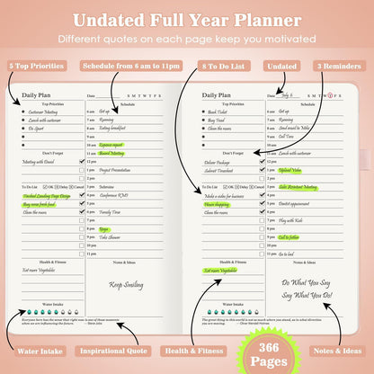Undated Daily Planner 2024-2025, ADHD & Work Planner for Women & Men, Hourly Goal Setting, Hardcover, Start Anytime, A5, Pink